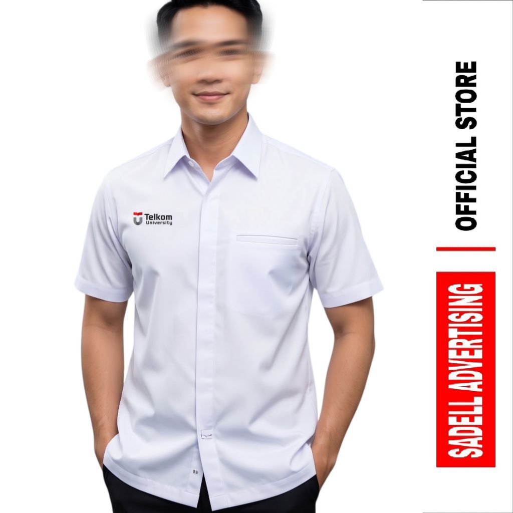 TELKOM UNIVERSITY Kemeja Telkom University Seragam Telkom University Putih Lengan Pendek Pria Bordir