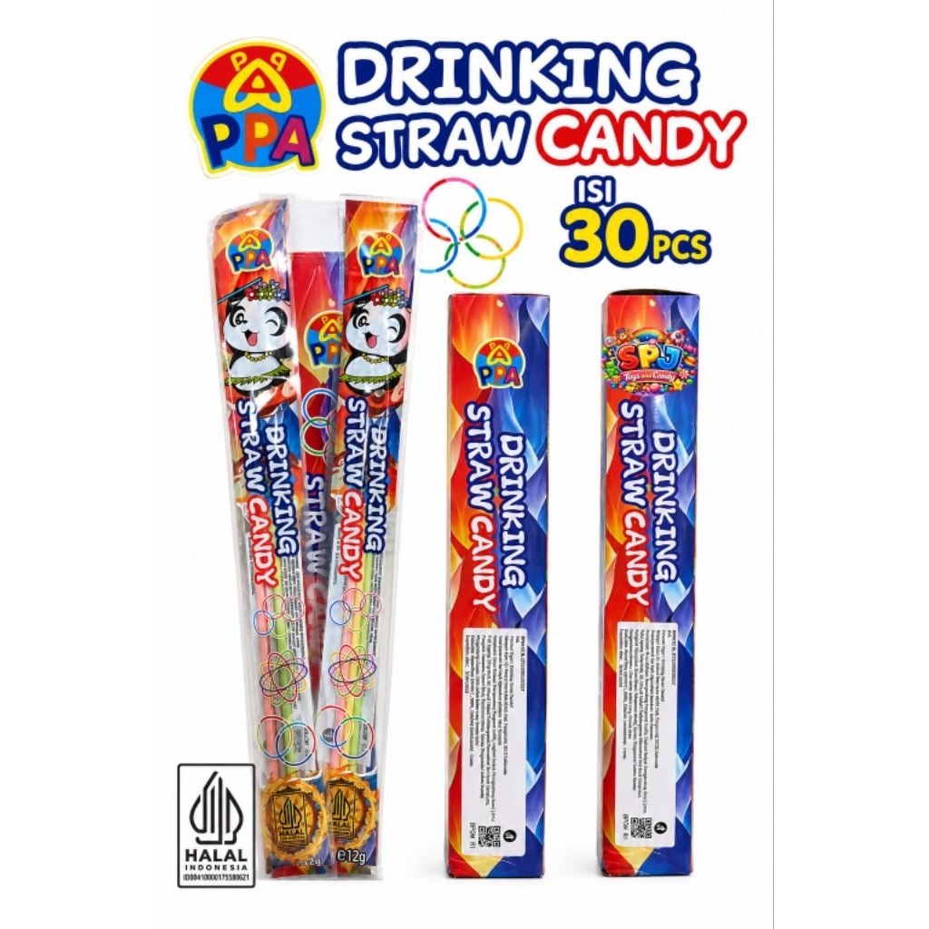 PPA Drinking Straw Candy Permen Sedotan Warna-warni Isi 30 Pcs | Permen Anak Halal | Snack Jadul Kek
