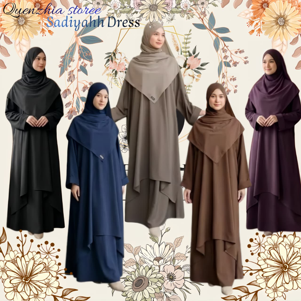 COD Gamis Sadiyah Dress | One Set Tunic Oversize & Skirt Melayu | Abaya Rok Set Dengan Bahan Marbell