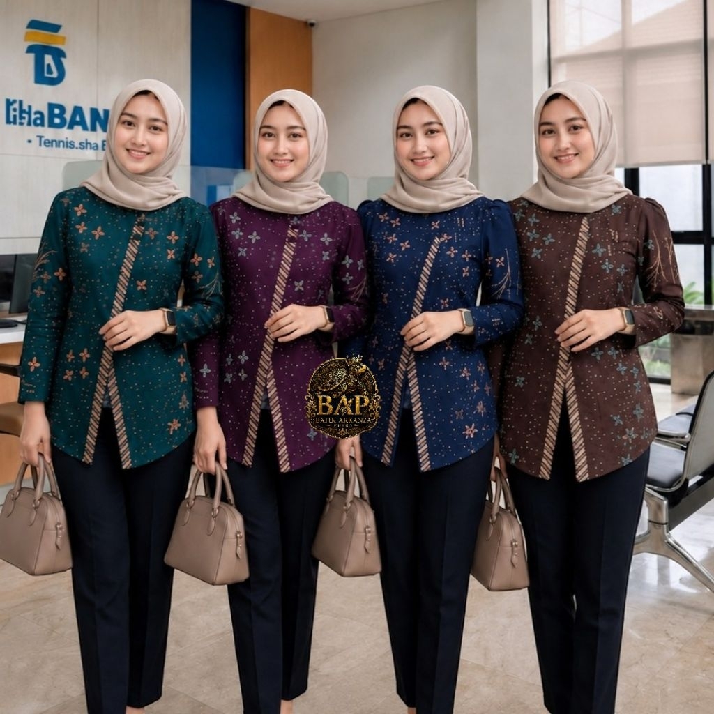 Atasan batik wanita modern lengan panjang puffy blouse model kebaya janggan Batik Couple Motif Anjan