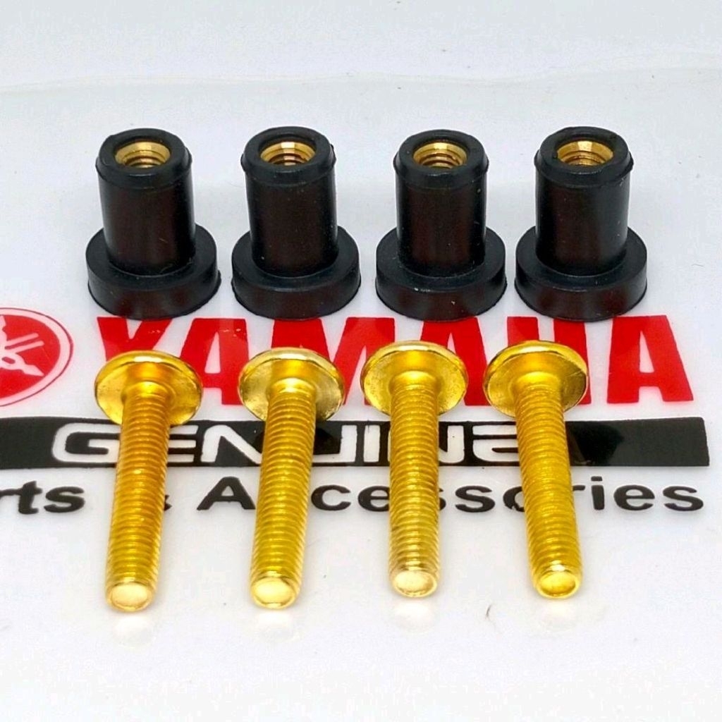 Baut Visor Baut Stainless Gold & Mur Karet Visor Yamaha Nmax Old/Nmax New/Lexi/Aerox/Xride
