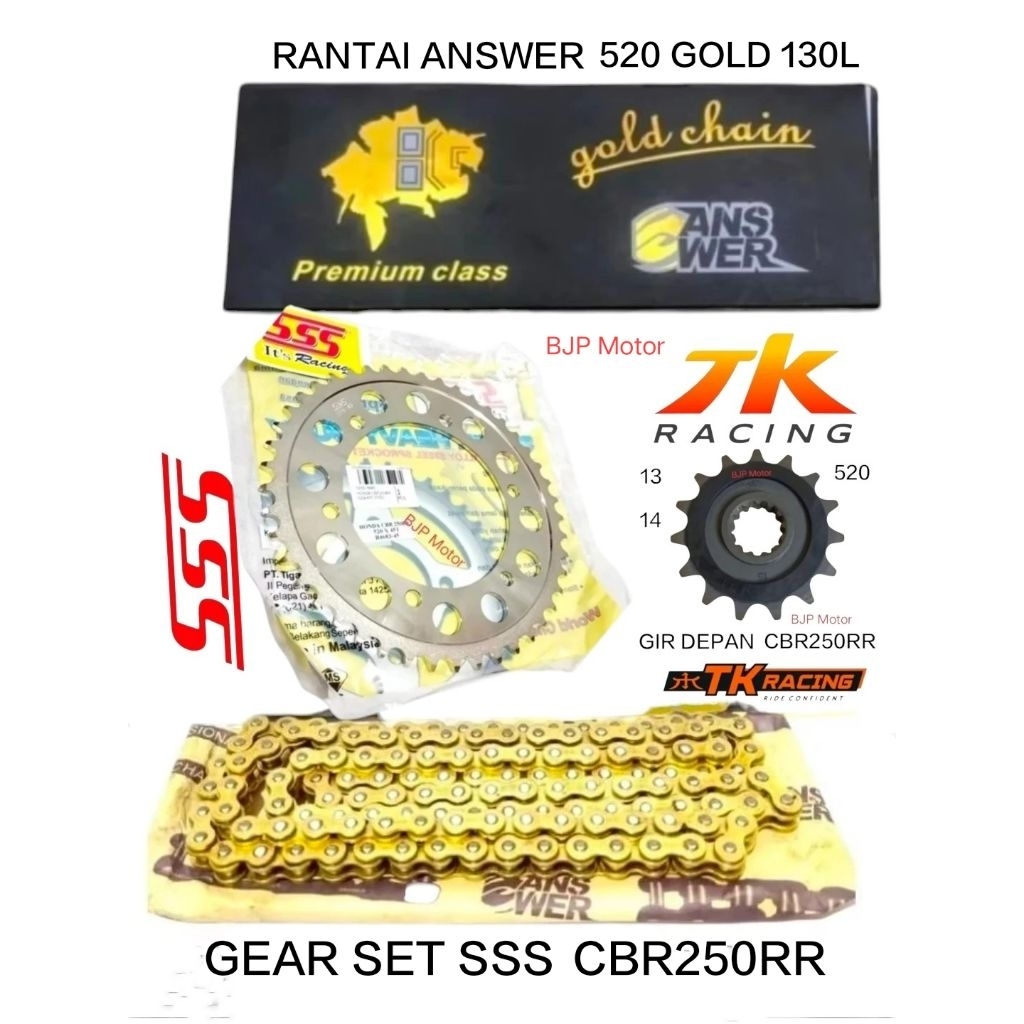 Gear Set SSS 520 CBR250RR Rantai Answer 520H 130L Gold - Tahan Lama, Elegan, Pemasangan Mudah, Pnp