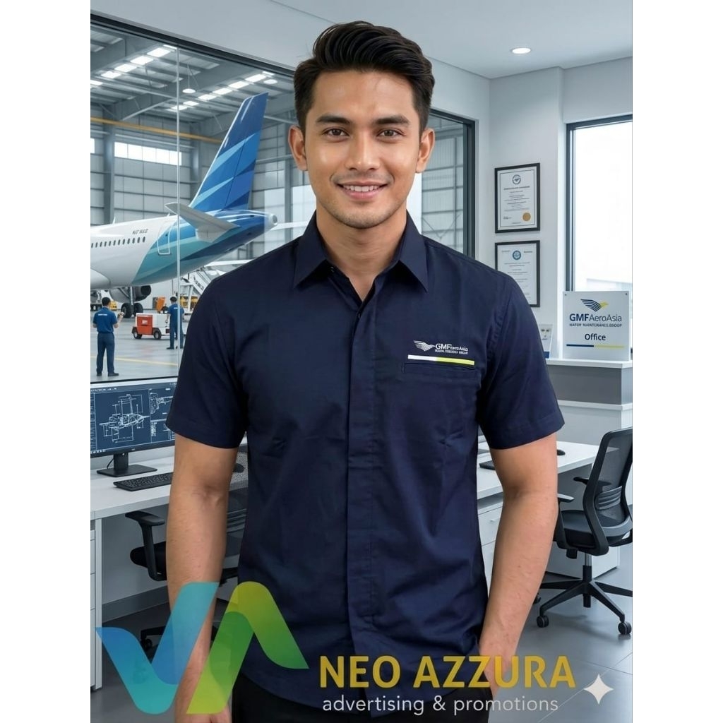 Kemeja GMF AeroAsia Pria Wanita Bordir Rapi Bahan Tebal Adem