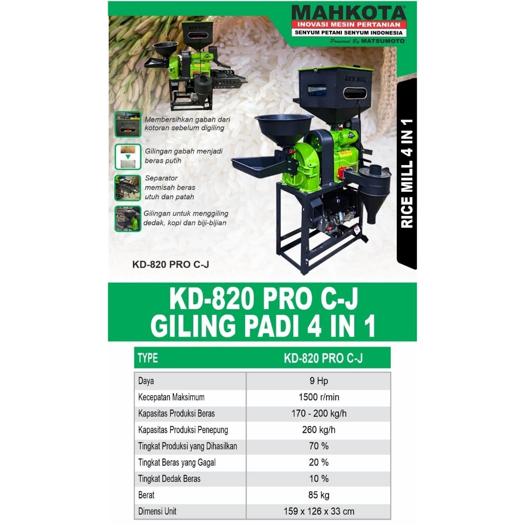 Gilingan Padi Kombinasi 4in1 Mahkota KD 820 PRO C / KD-820 Pro C ORIGINAL