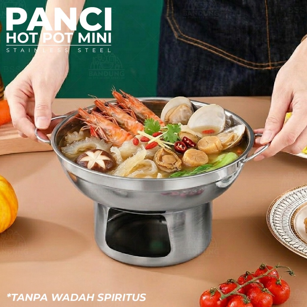 Panci Hotpot Mini Stainless Steel 20cm 22cm Shabu Sukiyaki Korea dengan Tungku Pemanas untuk Soup, M