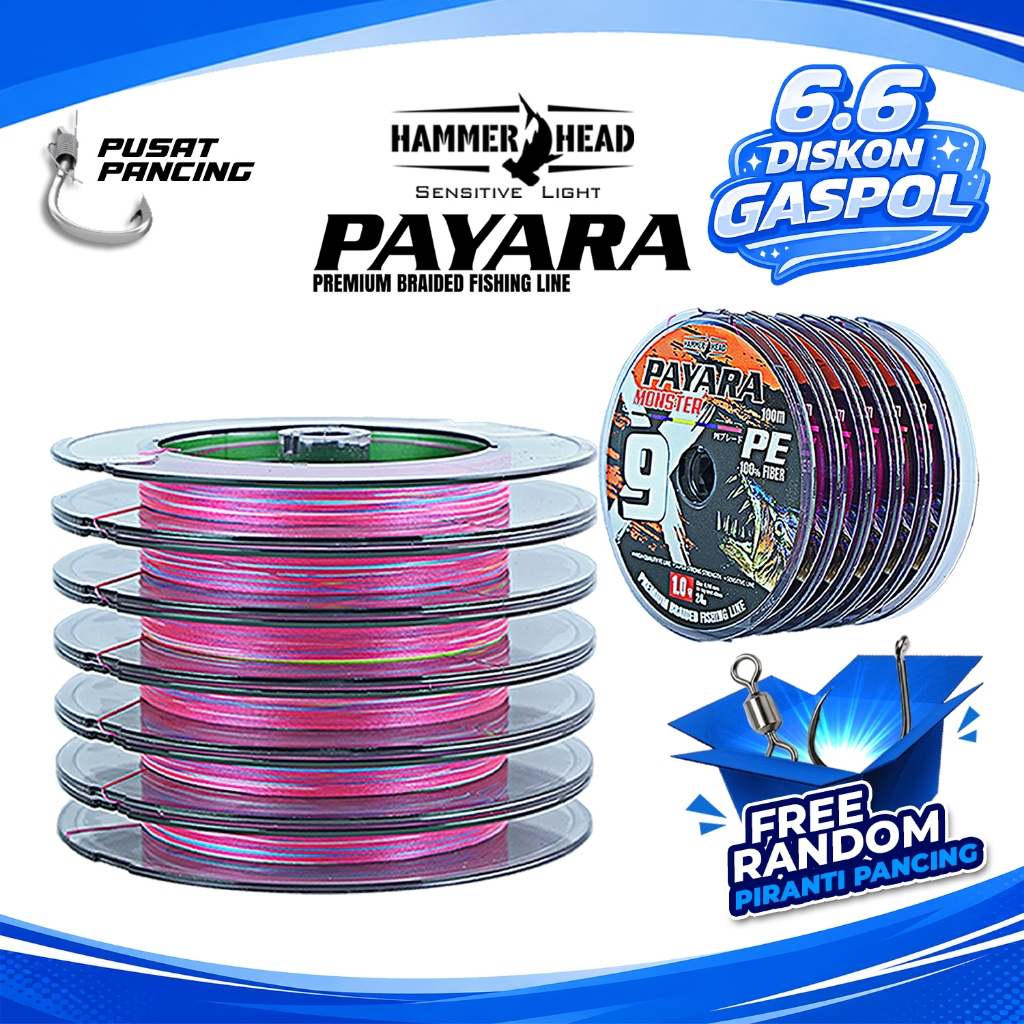 PUSATPANCING5 - HAMMER HEAD Senar Pancing PE PAYARA X9 Monster Multicollor 100% PE Fiber Connecting 