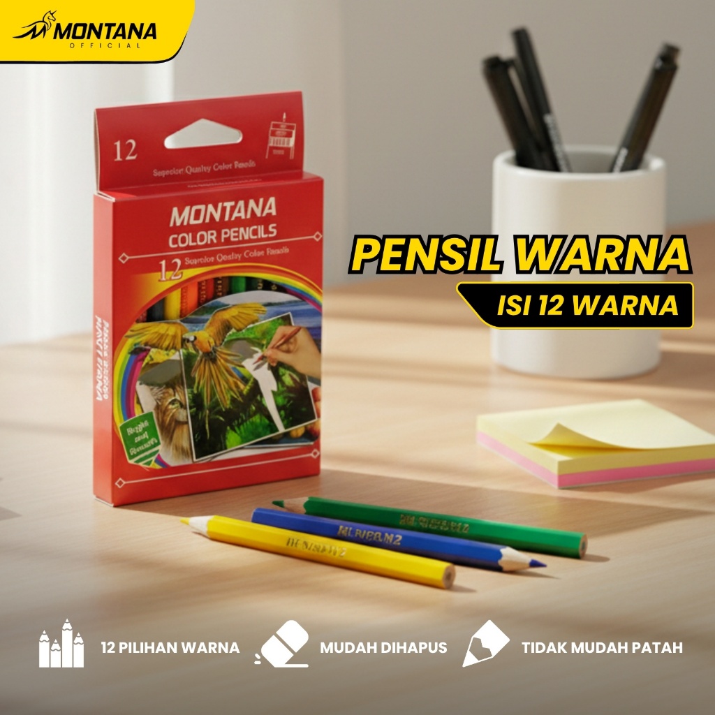 MONTANA Pensil Warna Superior Quality 12 Colored Pencils Long Lasting Bright Color TH-350