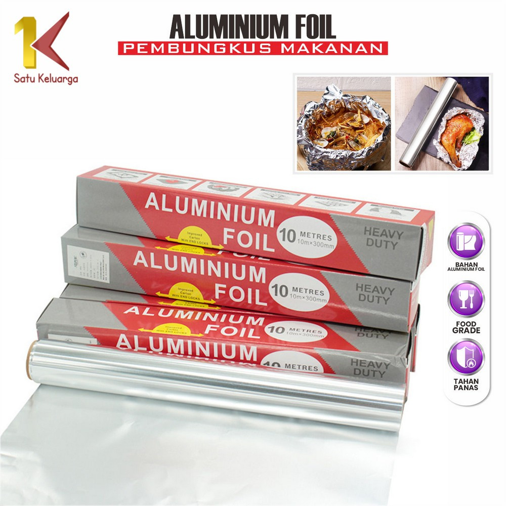 Satu Keluarga Kertas Panggang Aluminium Foil Roll 30CM x 6.5M Food Grade C977 Kertas BBQ Bakaran Gri