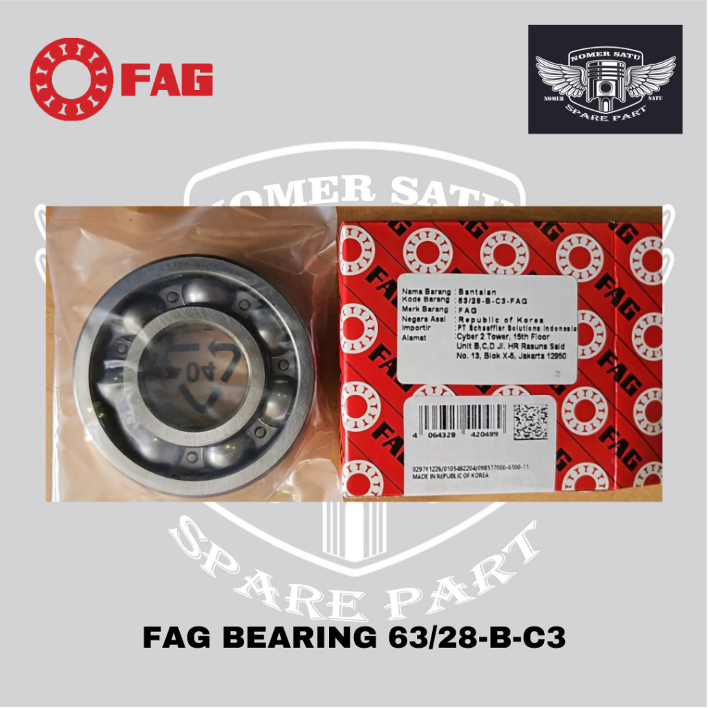 FAG BEARING MOTOR BANTALAN KRUK AS LAHER LAKER TIPE 63/28-B-C3 ORIGINAL 100%