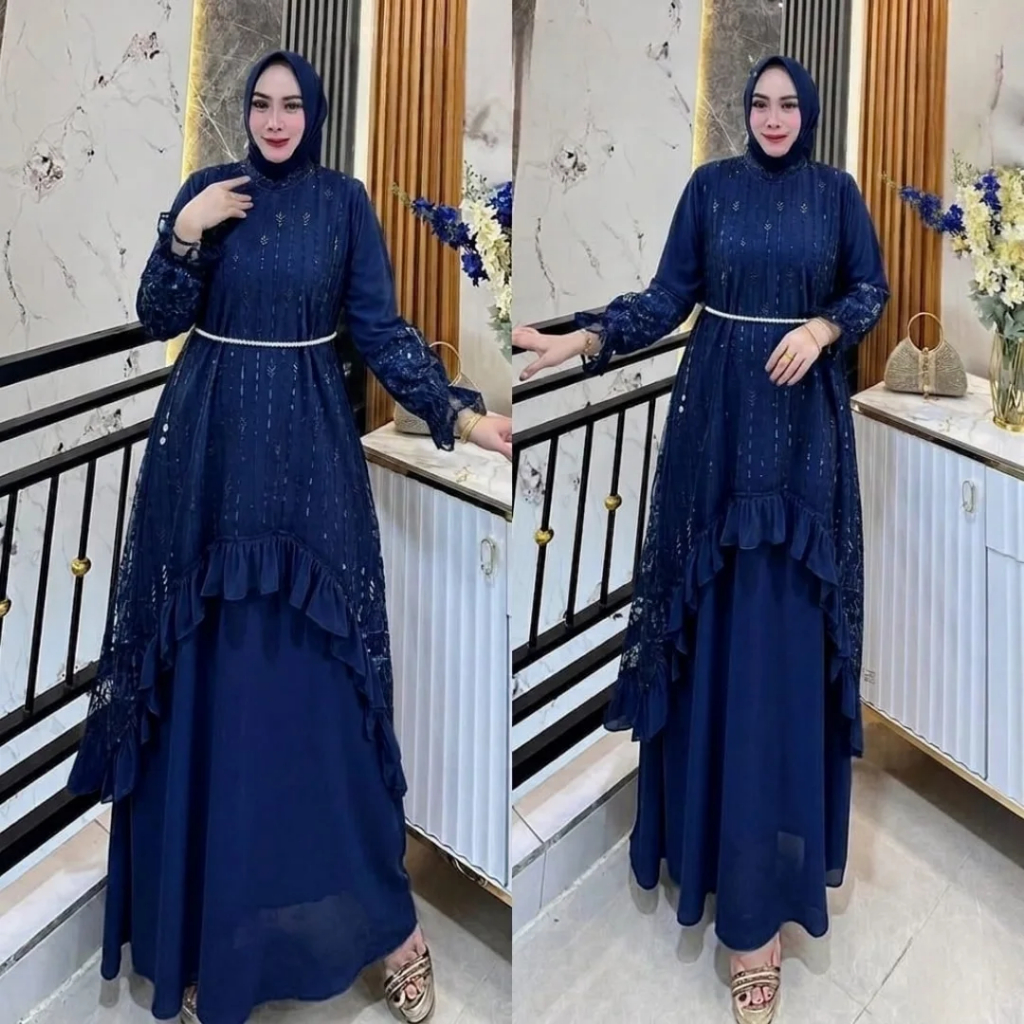 Dress Silvana Premium Full Puring Ceruty Baby Doll Mix Brokat Mewah Kekinian VH