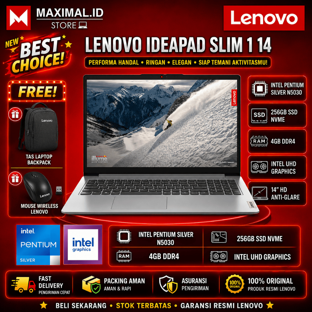 Lenovo Ideapad Slim 1 14 Ram 8GB 640GB SSD Windows 11 Original