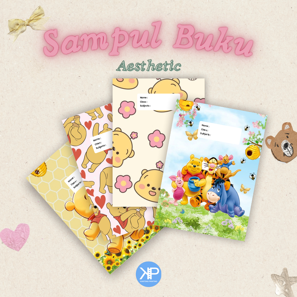 (Isi 10 Pcs) Sampul Buku Motif Winnie The Pooh - Sampul Buku Fancy Karakter Lucu Bahan Tebal / Ukura