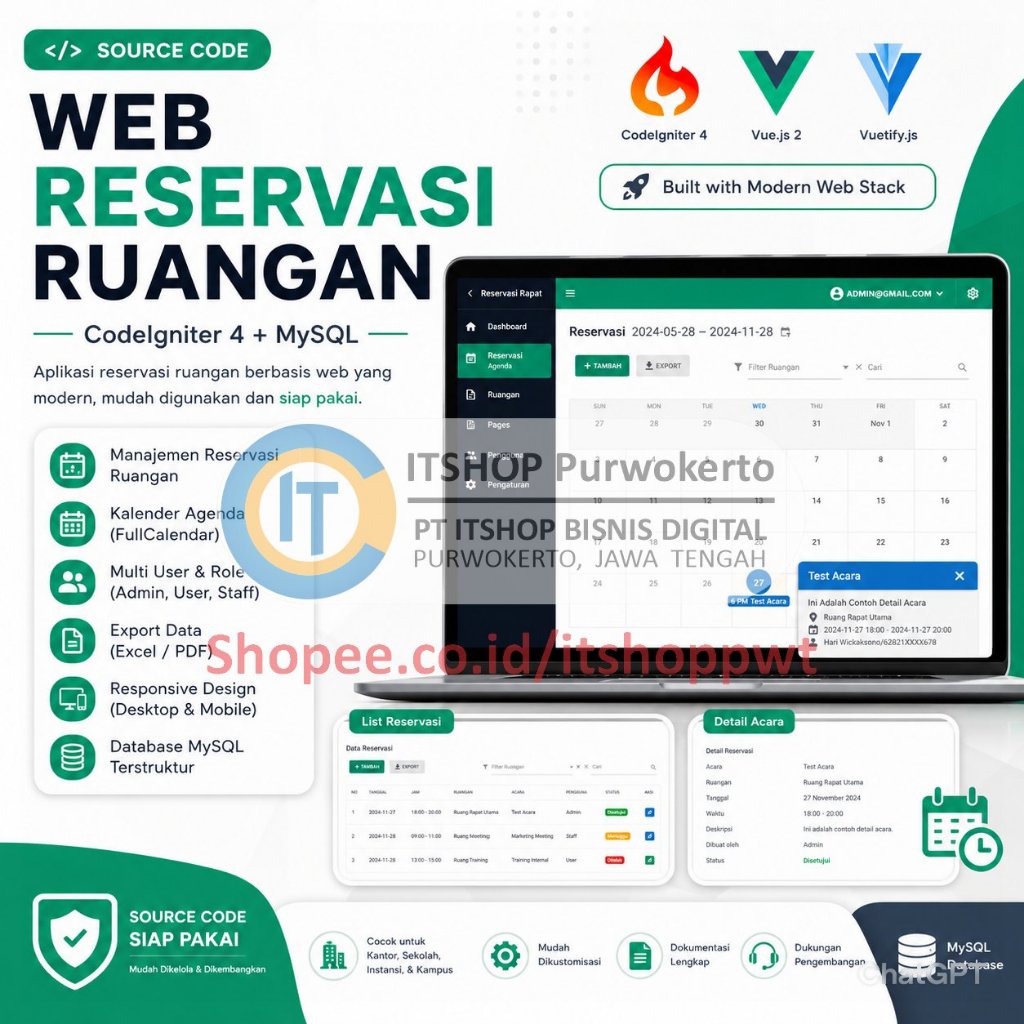 Source Code Aplikasi Web Reservasi Ruangan Rapat menggunakan Codeigniter 4 CI4 MySQL Vuejs