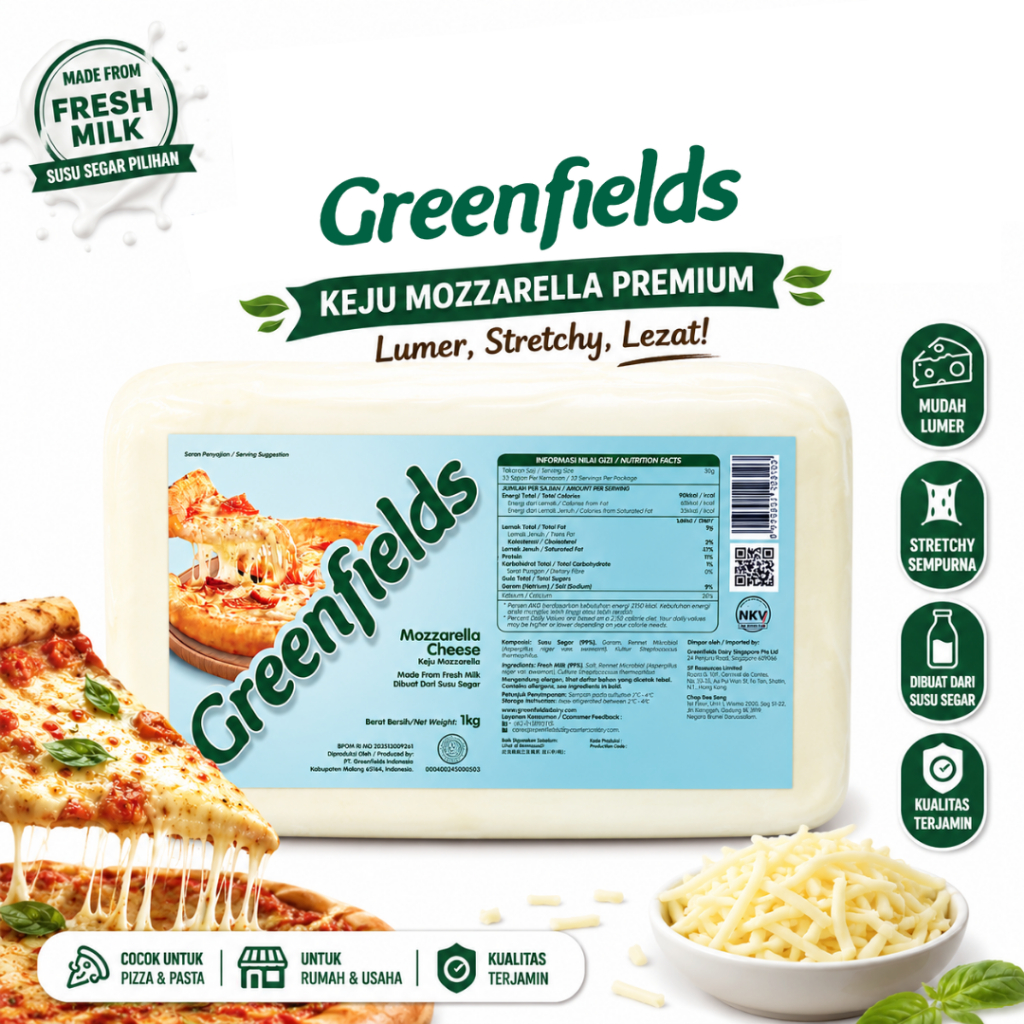 Greenfields Mozzarella Cheese - Keju Mozzarella 1 Kg