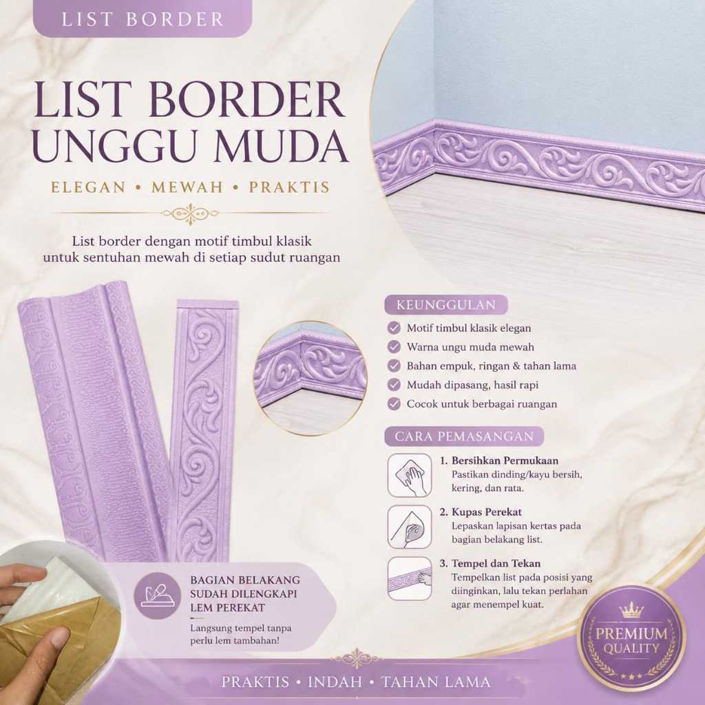 WA Wallpaper List Ungu Muda Foam 3D Wallborder Foam 3D Stiker Dinding
