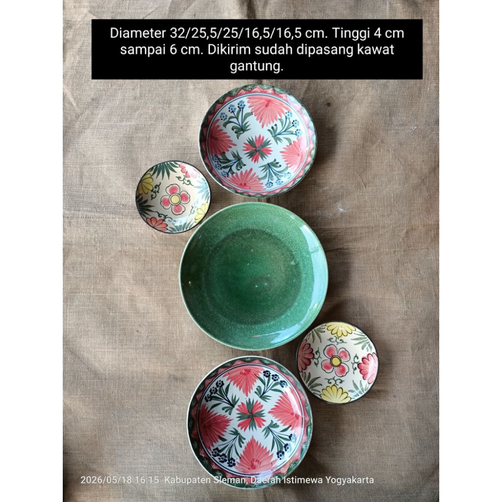 Diameter 32/25/25/16/16 cm an 4 buah piring keramik lukis untuk hiasan dekorasi dinding