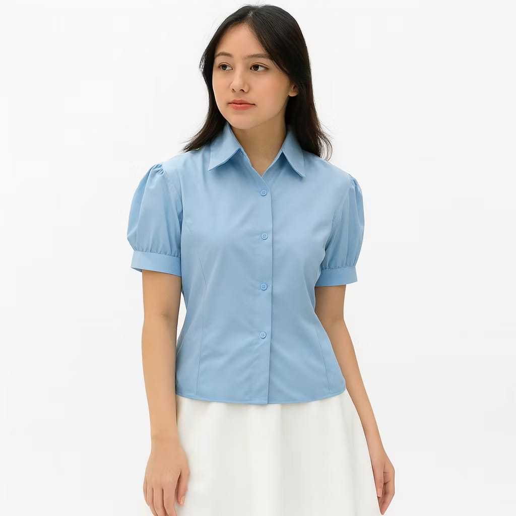 Kemeja Fitted Wanita Abbey Shirt Blouse Katun Lengan Pendek