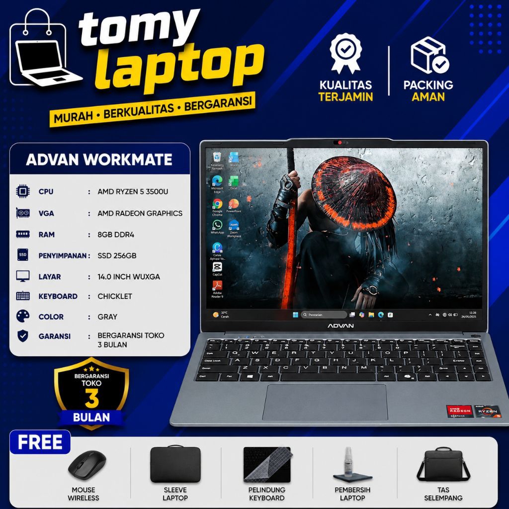 LAPTOP SECOND JAMINAN GARANSI TOKO ADVAN WORKMATE AMD RYZEN 5 3500U AMD RADEON GRAPHICS RAM 8GB DDR4