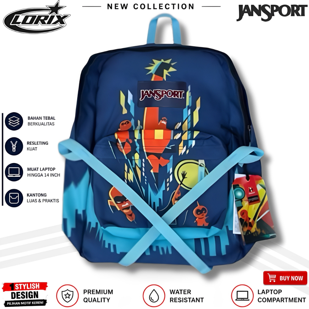 [REALPICT] - TAS JANSPORT INCREDIBLE BLUE BACKPACK SCHOOL BAGS SUPERBREK - JANSPORT x MR INCREDIBLES