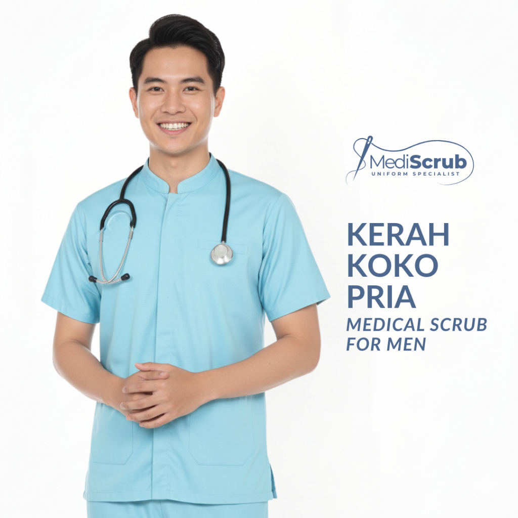 MediScrub Baju Jaga Medis Pria - Koleksi Kerah Shanghai & Koko Lengan Pendek Seragam Dokter Perawat 