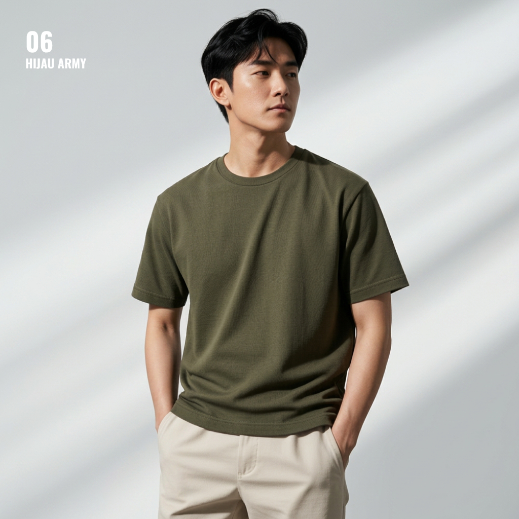 Kaos Polos Premium Cotton Combed 30s Hijau Army / Premium Cotton Combed 30s OverSize Hijau Army