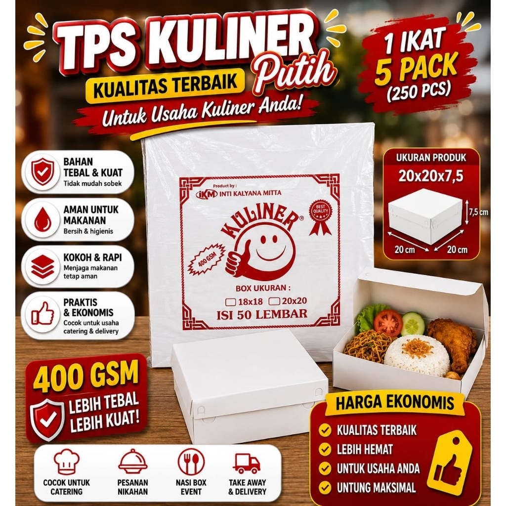 Dus Box Nasi 20x20 / Dus Catering Putih 20x20 400Gram Isi 50pcs
