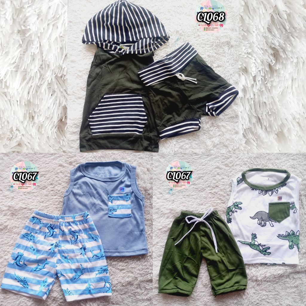 CL607 CL608 - jump inc / lokal - baju anak cowok - Setelan hoodie lekbong singlet pocket salur kaos 