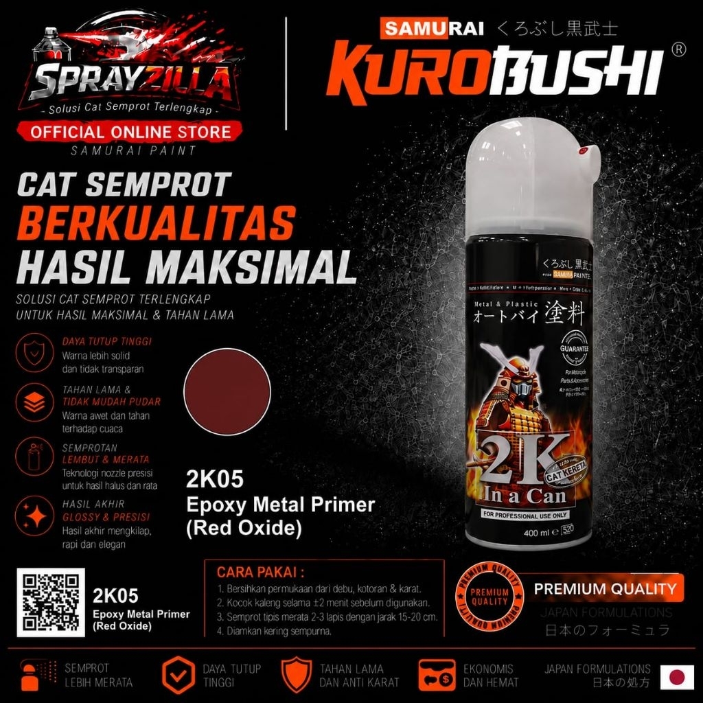 Samurai Paint Epoxy Metal Primer (Red Exide) 2K05 Cat Aerosol Kualitas Kompresor