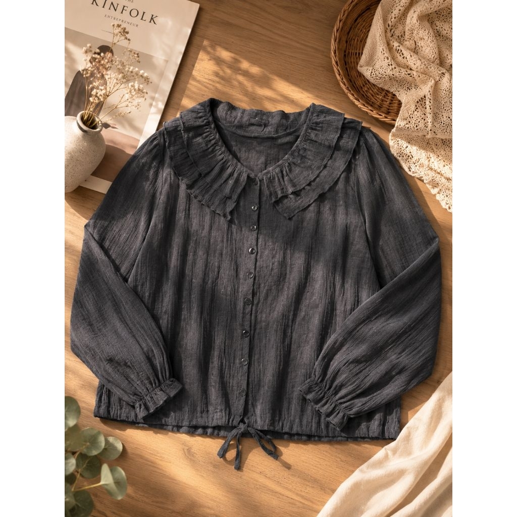 Blouse Ruffle Noir Vintage