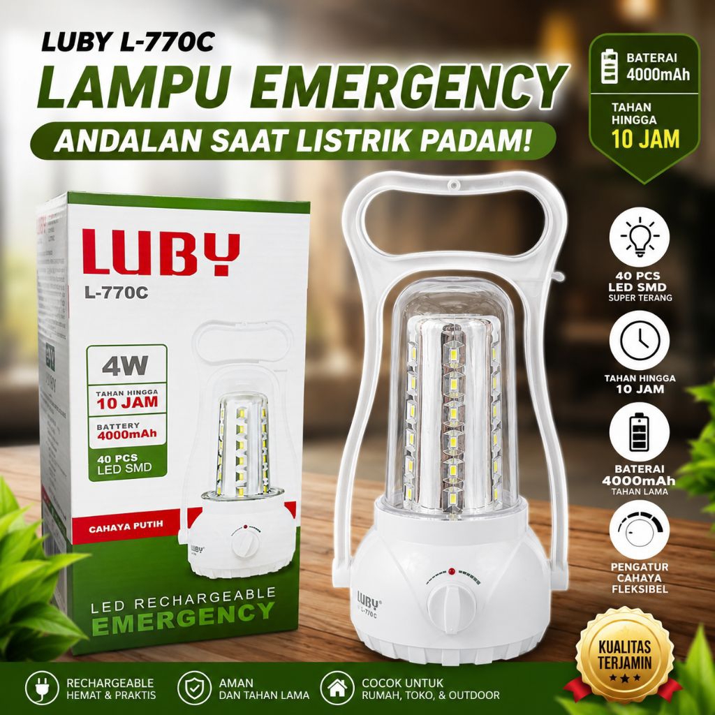 Luby Lampu emergency lentera L- 770C lampu cas tahan lama