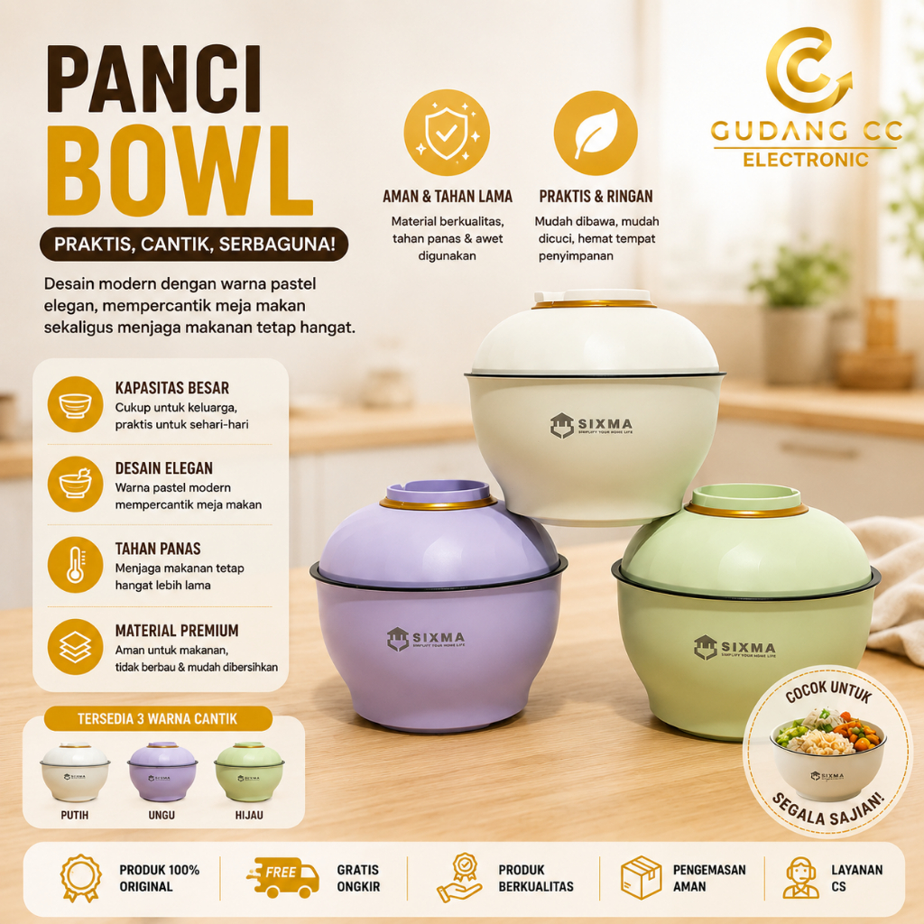 (GCC-ELC) Panci Bowl Mini Electric Mangkuk Listrik Pemanas Multifungsi 1.2 Liter Sixma SS-6503