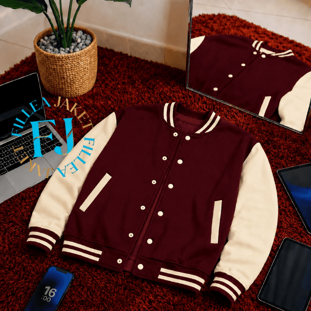 Jacket Baseball Varsity Kancing Polosan unisex Bahan Fleece