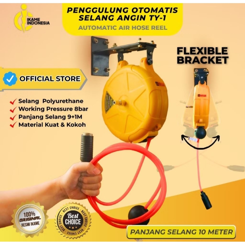 IKAME TY-1 Auto Hose Reel 10 Meter Selang Angin Otomatis Kompresor Like New