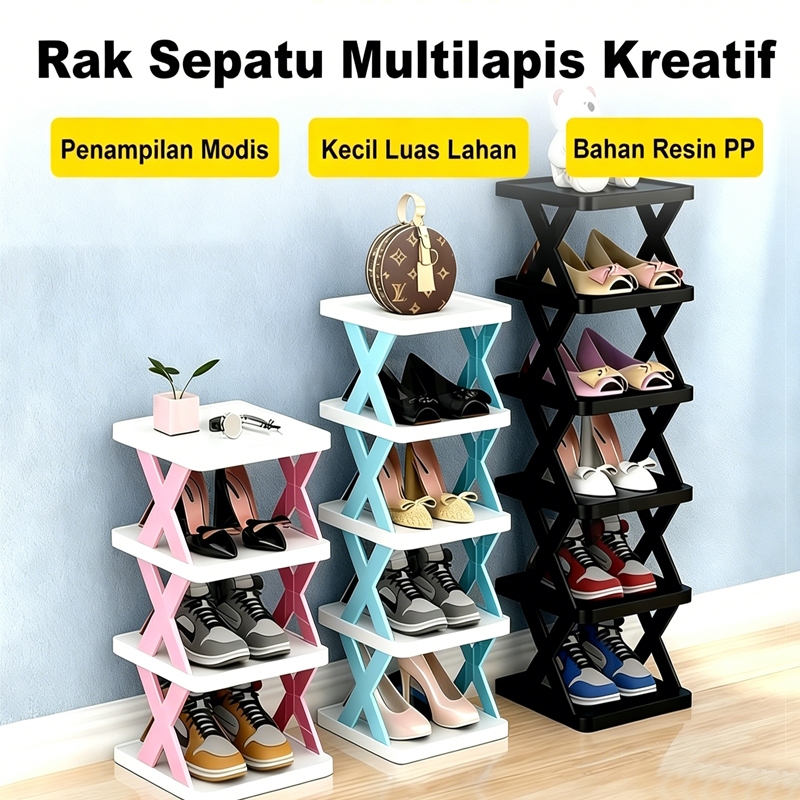 Rak Sepatu Plastik Serbaguna - Desain Zigzag, Mudah Dirakit
