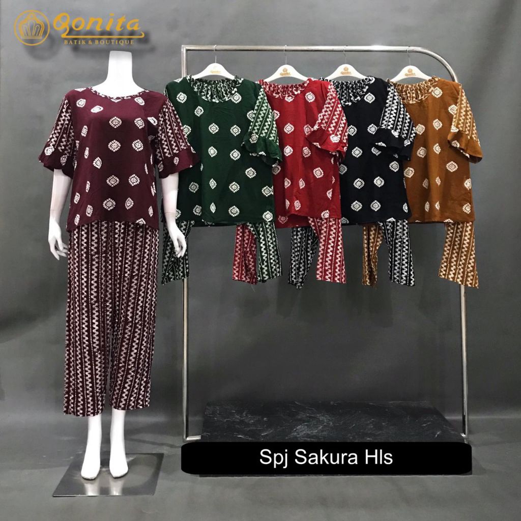 one set/ setelan celana spj sakura hls Qonita batik Pekalongan
