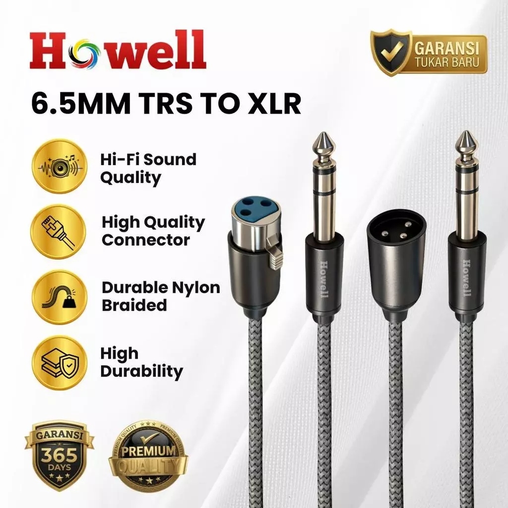 HOWELL Kabel Audio AKAI Jack 6.35mm Male Ke XLR Kabel Audio XLR Jack 6.35mm TRS Mic Microphone Speak