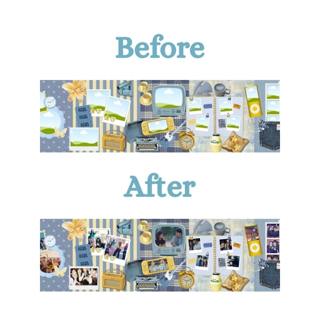 Template Canva Feed Instagram Retro Dusty Blue Butter Yellow 5 Slide Editable