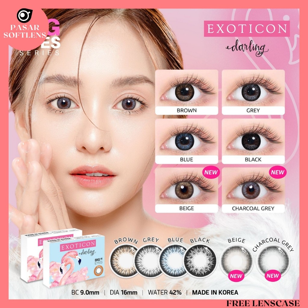 SOFTLENS X2 DARLING MINUS -4.50 sd -6.00 FREE LENSCASE DIA 16MM BIG EYES GREY BROWN BLACK BLUE BY EX