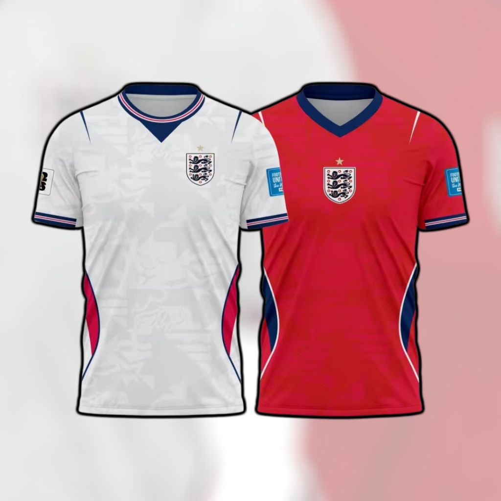 Jersey Kaos Sport Timnas Inggris Piala Dunia 2026 Home Away  Full Printing ( Free Custom Nama-Nopung