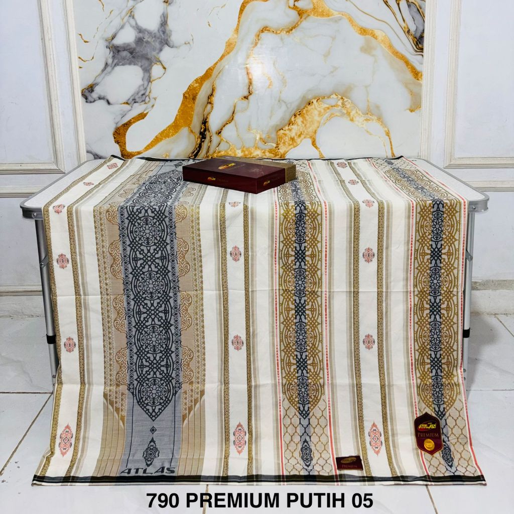 Sarung ATLAS Premium 790 Jacquard Songket Gold Special Putih
