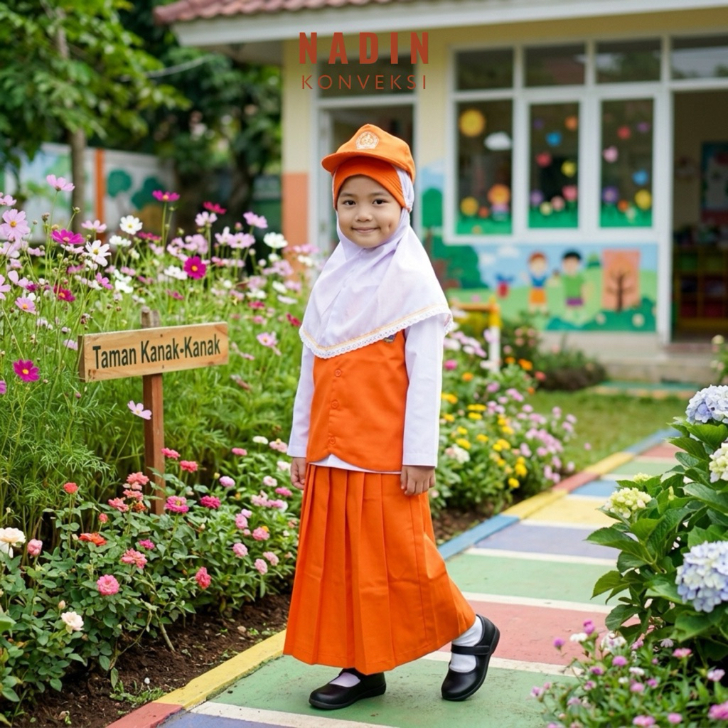 STELAN SERAGAM BAJU TK NASIONAL PANJANG - OREN #714 PUTRI