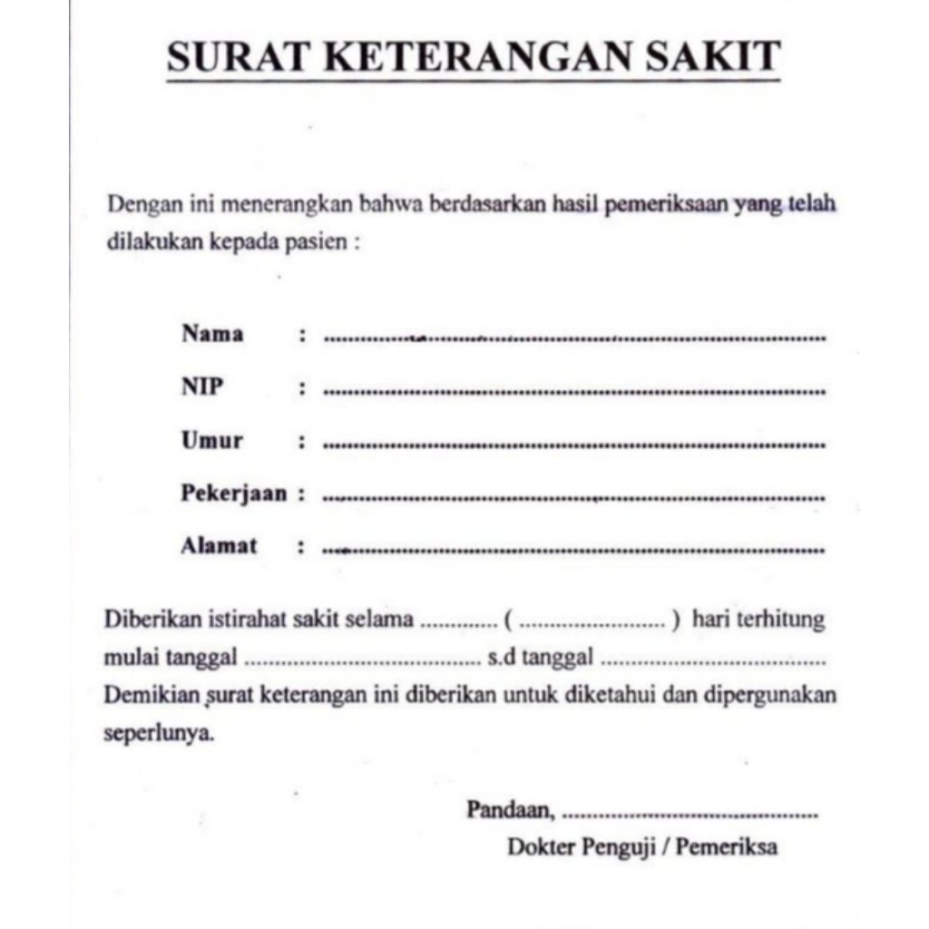 Dokumen/ blanko Surat Keterangan Sakit ijin kerja