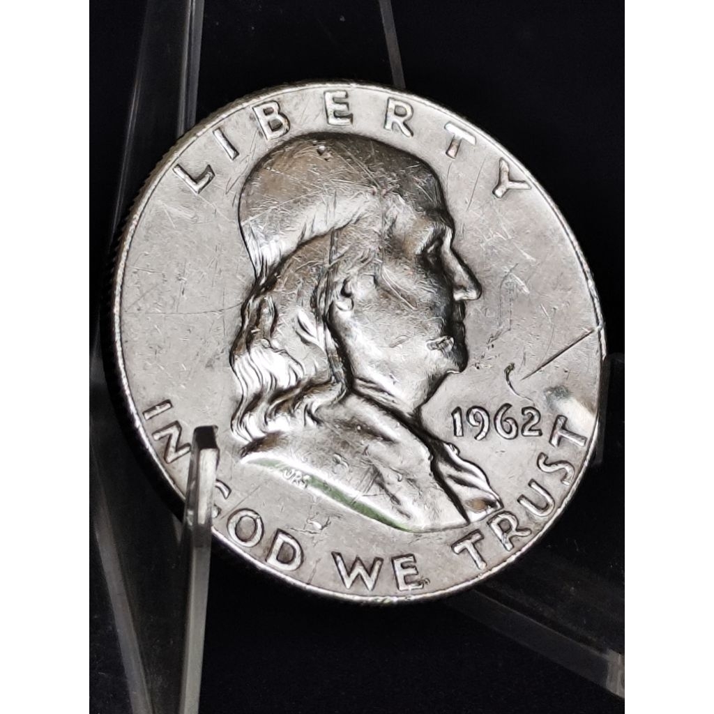 koin perak kuno asli liberty franklin half 1962 D