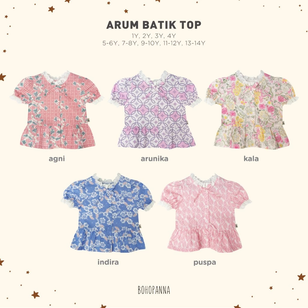 BOHOPANNA |ARUM BATIK TOP | ATASAN BATIK ANAK PEREMPUAN |BLOUSE ANAK PEREMPUAN