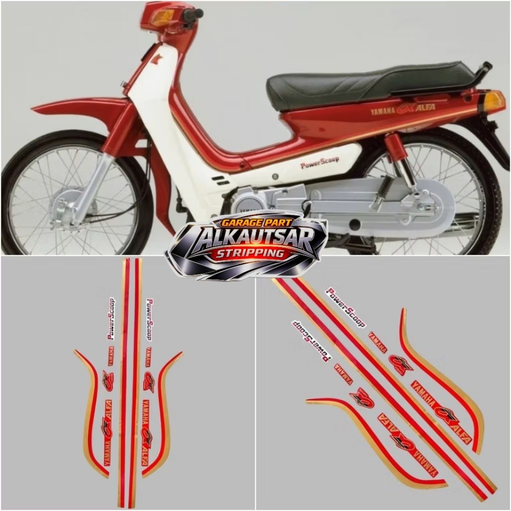 Striping Stiker Yamaha v100/Alfa Alfa 100 power scoop 1988 Fullset Berkualitas