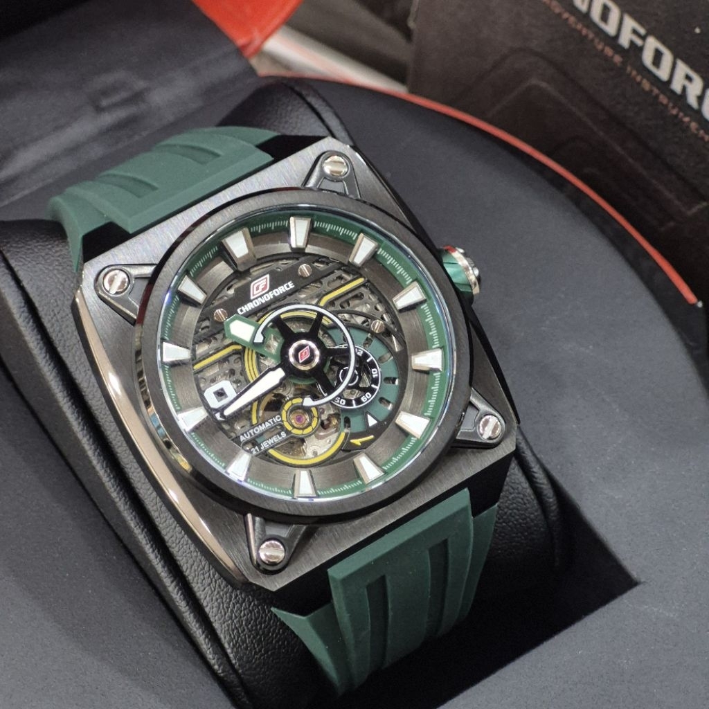Chronoforce 5361 G Automatic Jam Tangan Pria Stainless Steel Green Black