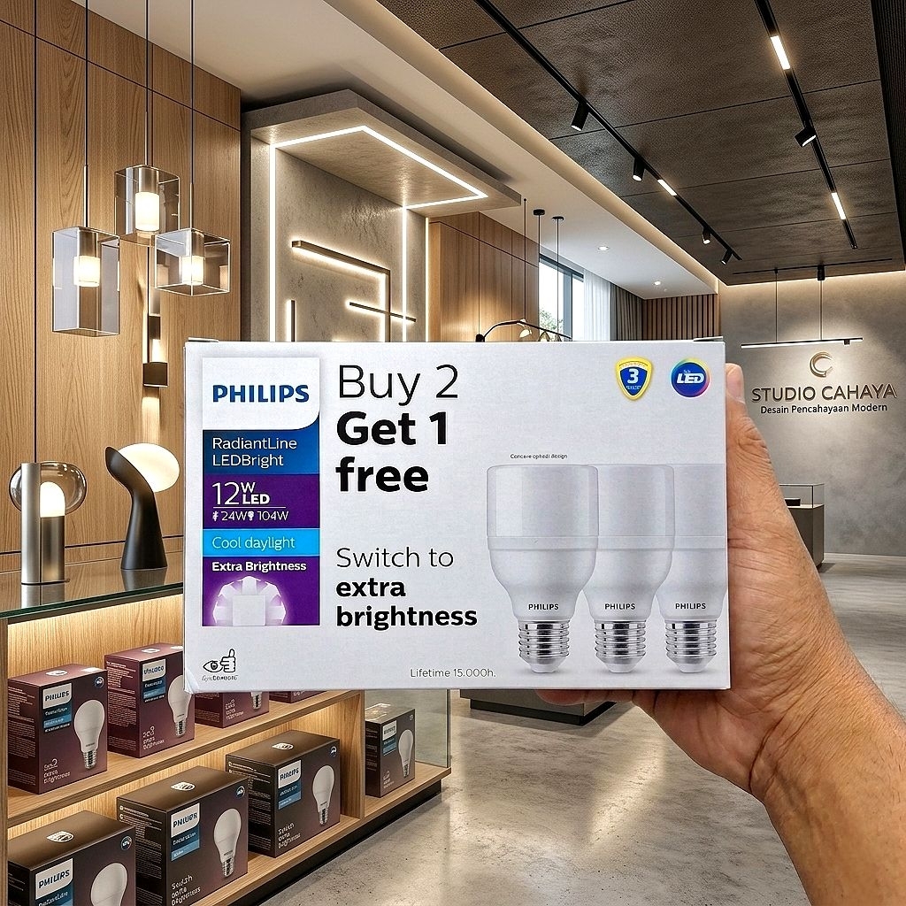 PHILIPS LAMPU 12 WATT MULTIPACK RADIANTLINE LEDBRIGHT 6500K PUTIH