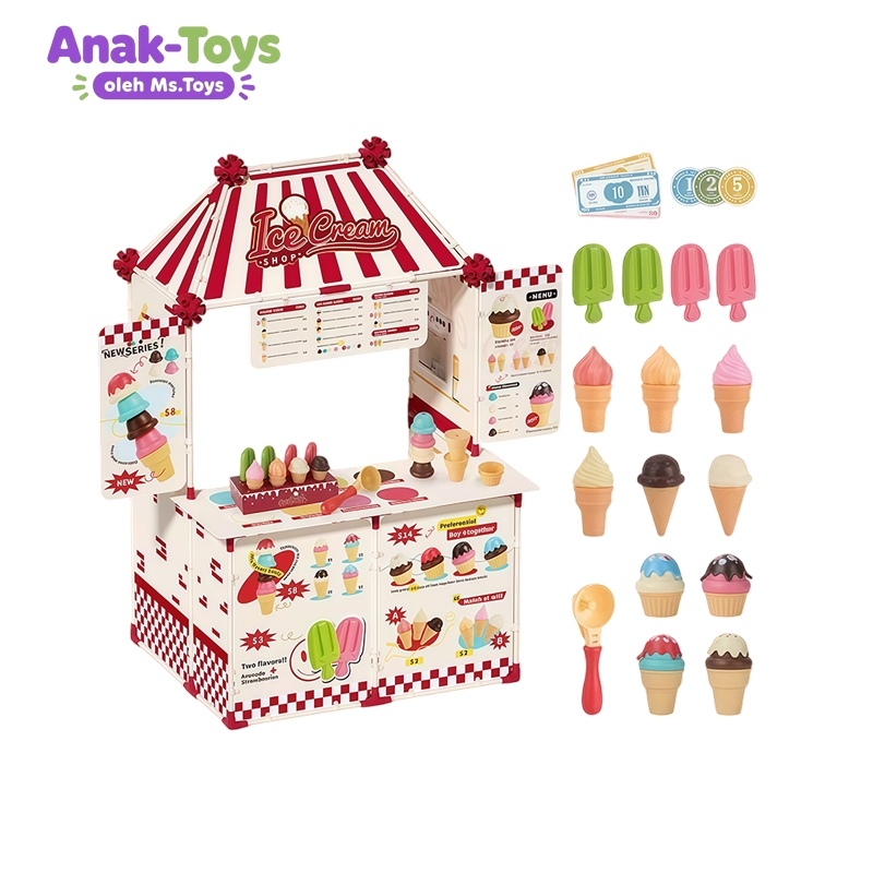 Ms.Toys Mainan Peran Rumah Es Krim Anak DIY Tenda Bermain Indoor Simulasi Jual Beli Ice Cream Shop B