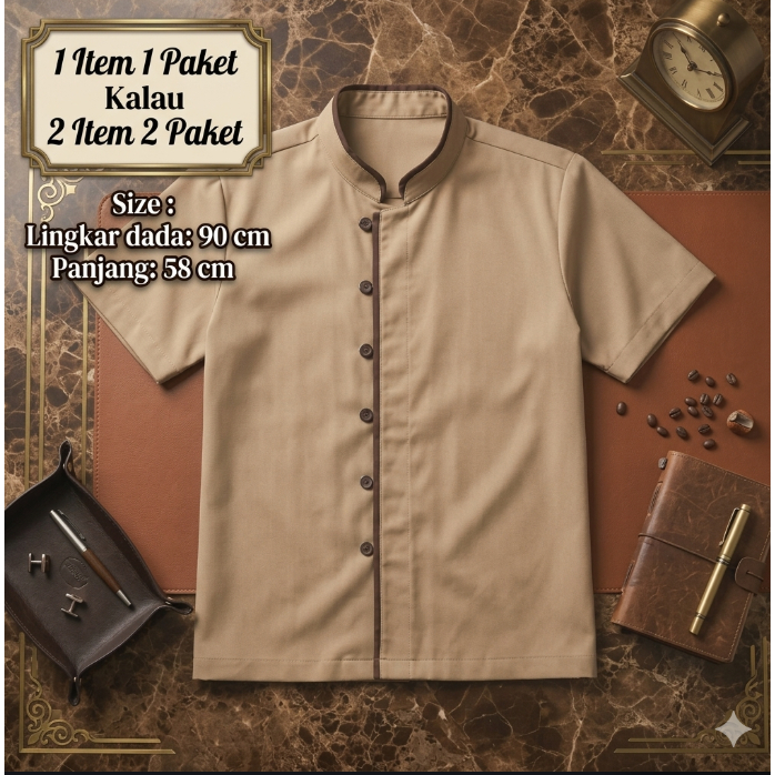 Kemeja Koko Pria Lengan Pendek | Baju Koko Mandarin Collar Preloved