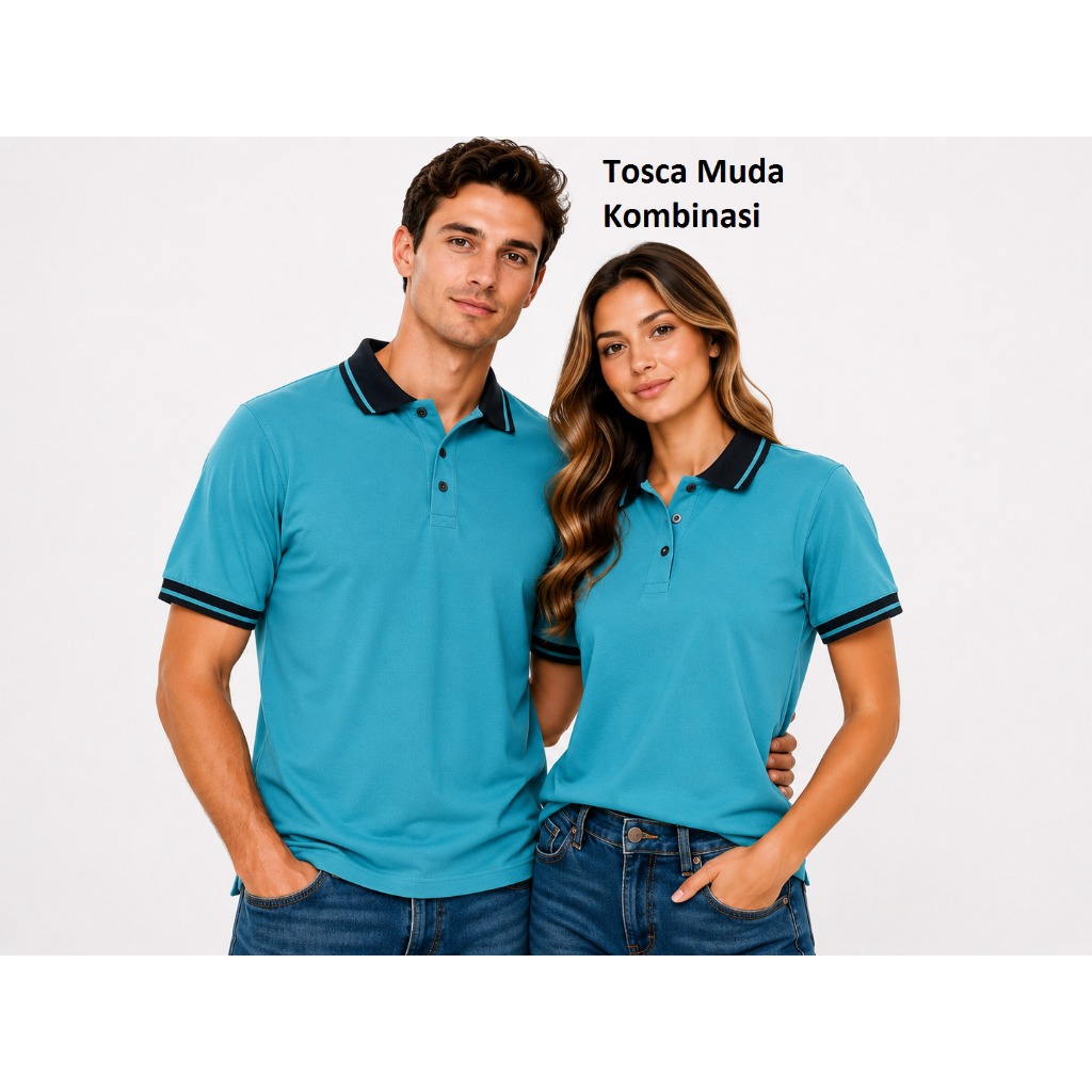 Kaos kerah FO KOMBINASI lengan pendek warna HIJAU TOSCA /  kaos kerah seragam / Kaos kerah pendek li